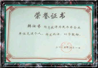 民办非企业单位先进个人荣誉证书