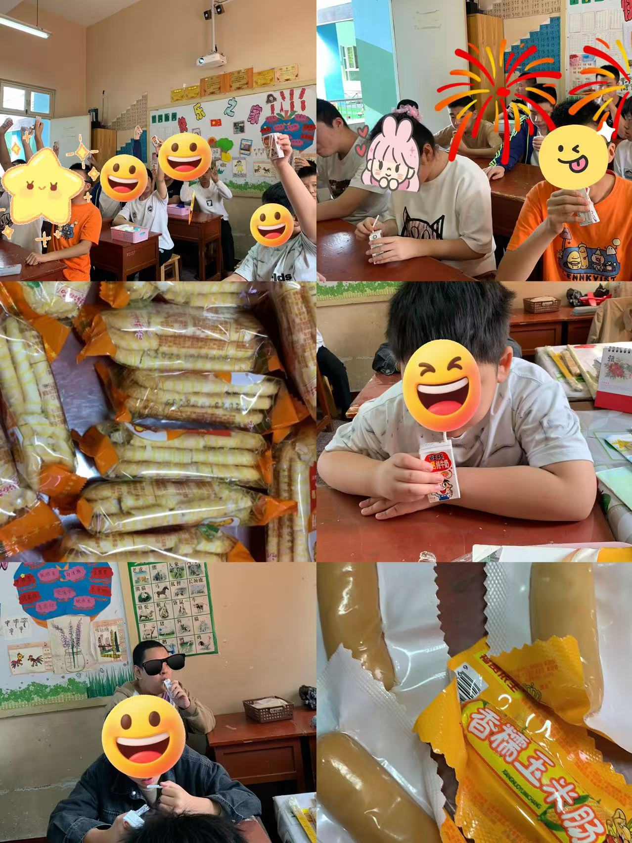 爱心人士给孩子送来了零食甜点和牛奶，孩子们非常高兴。